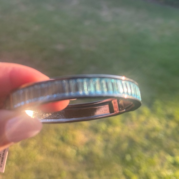 Vintage GIVENCHY hammered silver tone London Blue Topaz color bracelet - Picture 8 of 13